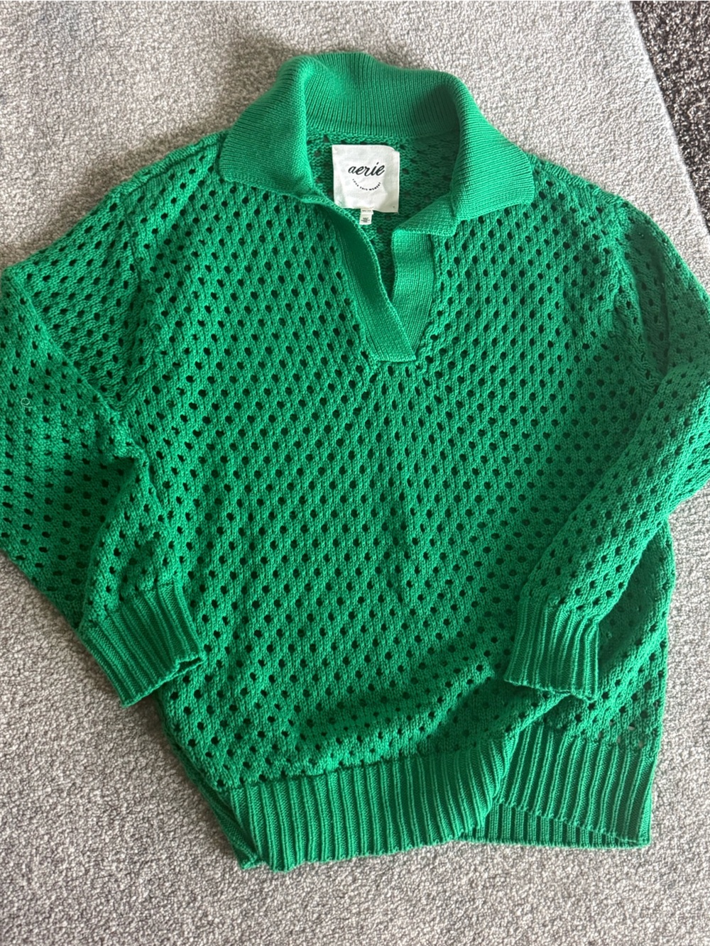 aerie Bright Green Open-Knit Pullover